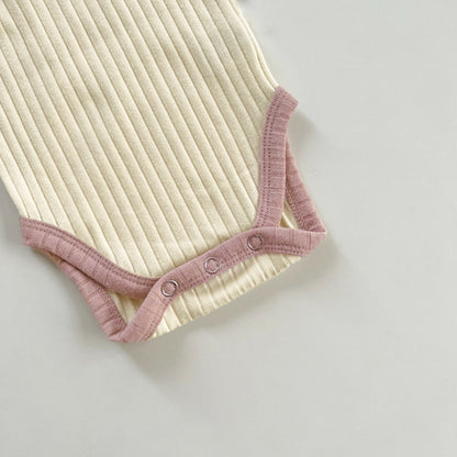 Summer Arrival Baby Short Sleeves Color Patchwork Striped Bodysuit with Hairband