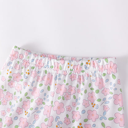 Summer Hot Selling Baby Kids Girls Short Sleeves Butterfly-Bows Pattern T-shirt and Floral Pants Clothing Set