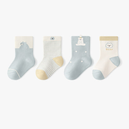 Autumn Arrival Baby Unisex Breathable Cute Cartoon Pattern Socks 1 Lot=4-Pair Set, MyKids-USA®, Baby & Toddler Socks & Tights, MyKids-USA - Size/Age - S (0-1Y) - Color - Blue -  -  - TR2509292337-B