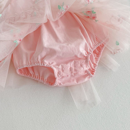 Summer Arrival Baby Girls Flowers Embroidered Tulle Design Short Sleeves Onesies, MyKids-USA®, Baby One-Pieces, MyKids-USA -  -  -  -  -  -  - 