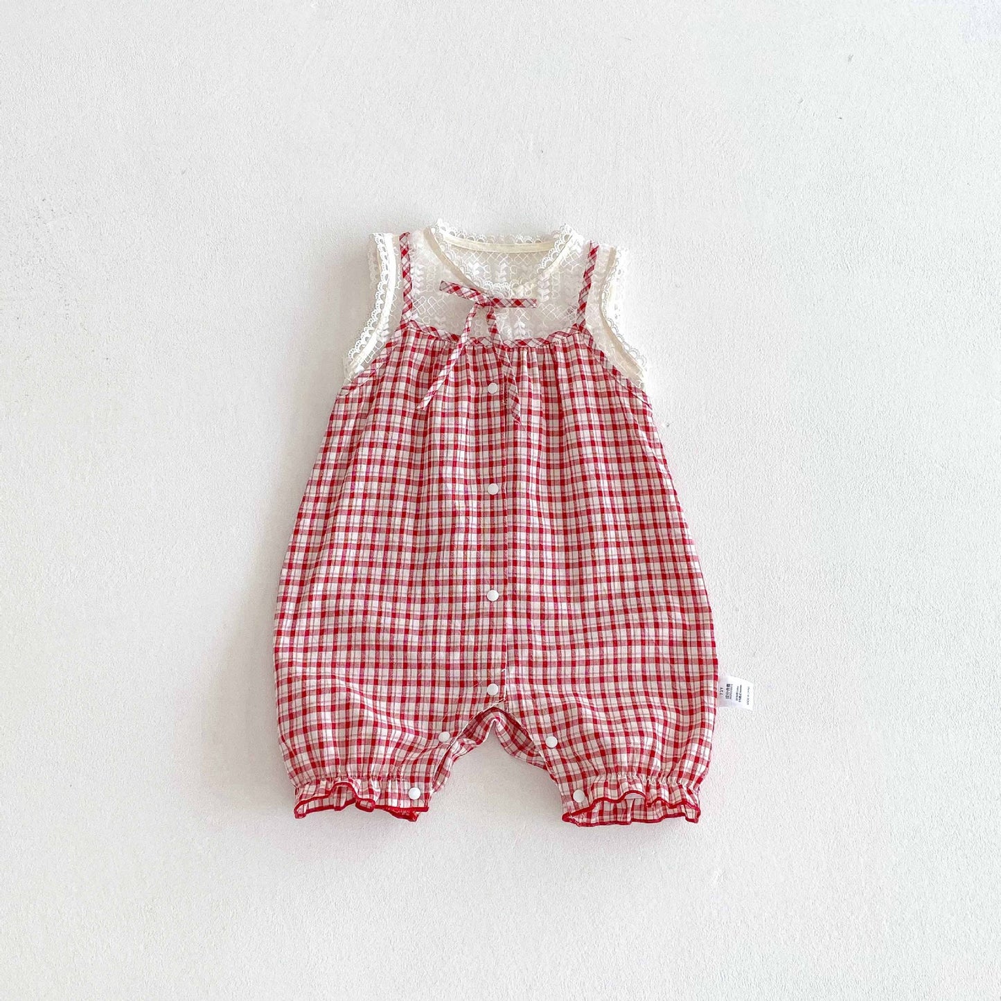 Summer Arrival Baby Girls Cute Lace Patchwork Sleeveless Plaid Rompers, MyKids-USA®, Baby One-Pieces, MyKids-USA -  -  -  -  -  -  - 