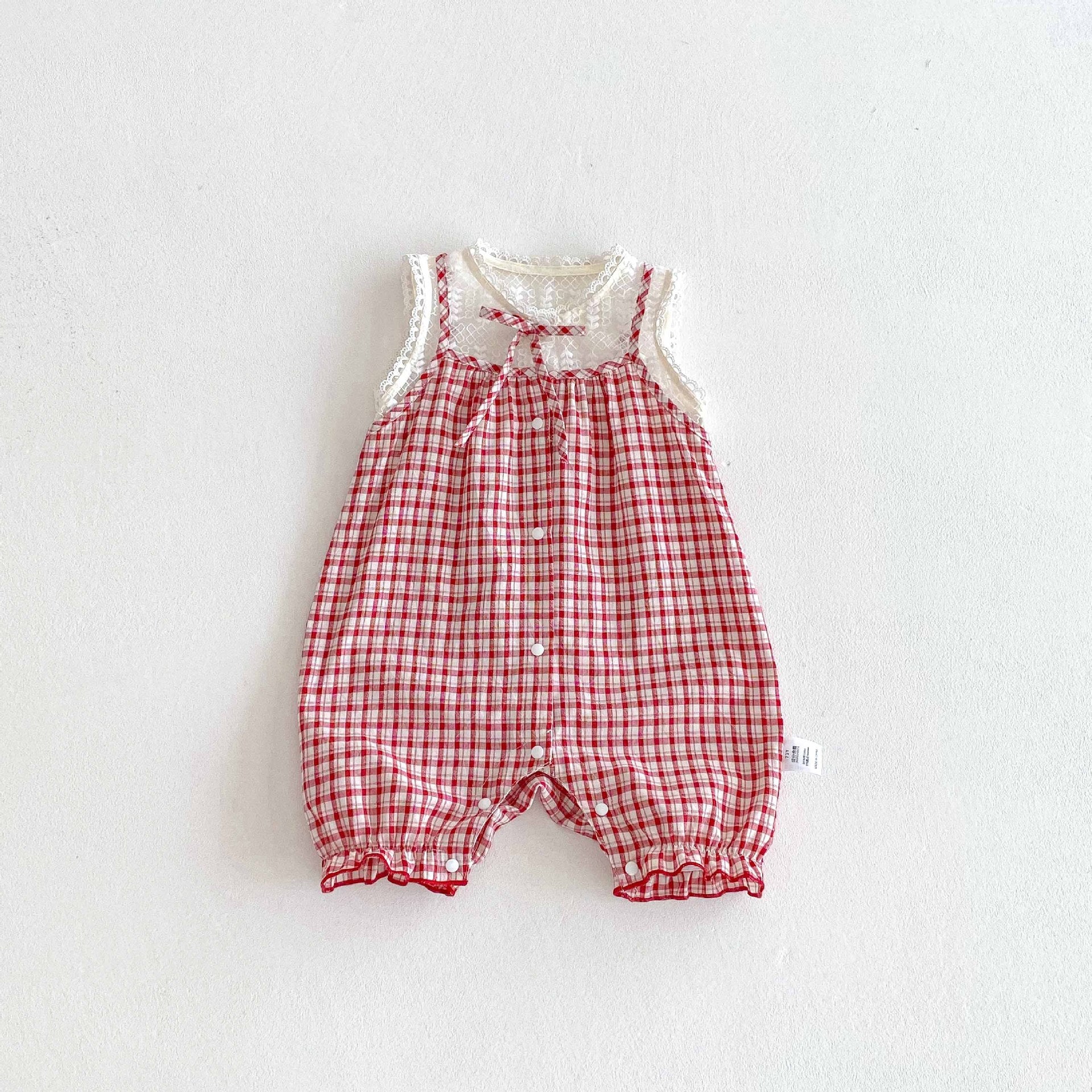 Summer Arrival Baby Girls Cute Lace Patchwork Sleeveless Plaid Rompers, MyKids-USA®, Baby One-Pieces, MyKids-USA -  -  -  -  -  -  - 