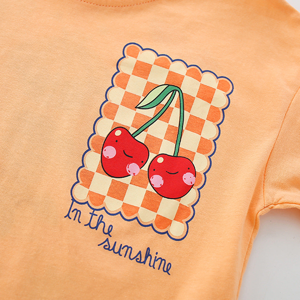 Summer Hot Selling Baby Kids Girls Short Sleeves Cartoon Cartoon Pattern T-shirt and Striped Shorts Clothing Set, MyKids-USA®, Baby & Children's Outfits, MyKids-USA -  -  -  -  -  -  - .