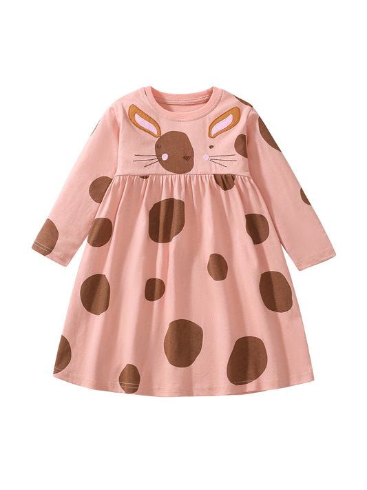 Arrival Autumn Girls Cartoon Rabbit And Polka Dots Pattern Crew Neck Long Sleeves Princess Dress, MyKids-USA®, Baby & Toddler Dresses, MyKids-USA - Size/Age - 90 (12-24M) - Color - Pink -  -  - TR2407141051-A