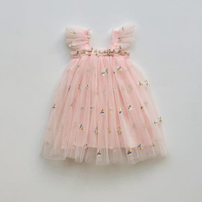 Summer Baby Kids Girls Sleeveless Floral Jacquard Mesh Design Off Shoulder Strap Dress, MyKids-USA®, Baby & Toddler Dresses, MyKids-USA - Size/Age - 80 (9-12M) - Color - Pink -  -  - TR2501082236-A