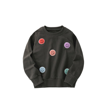 Autumn and Spring Arrival Cartoon Smiling Face Pattern Long Sleeves Pullover for Stylish Boys, MyKids-USA®, Sweaters, MyKids-USA - Size/Age - 100 (2-3Y) - Color - Black -  -  - TR2509152231-A