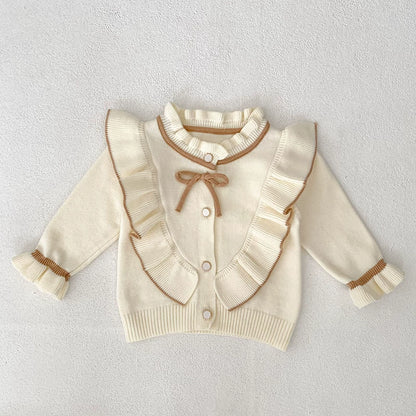 Autumn Arrival Baby Girls Comfortable Butterfly-bow Decorated Knitted Long Sleeves Cardigan, MyKids-USA®, Cardigans, MyKids-USA - Size/Age - 66 (3-6M) - Color - Beige -  -  - TR2508042323-A