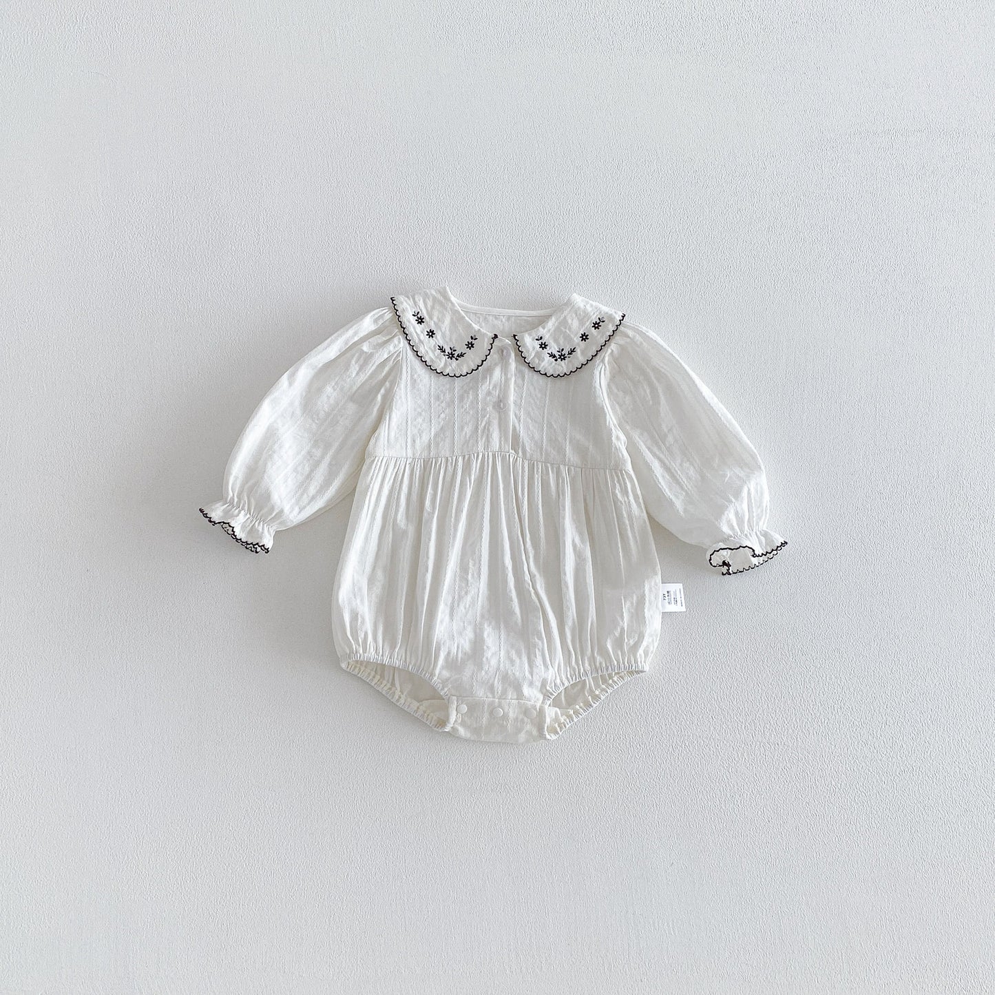 Spring Arrival Baby Girls Long Sleeves Flowers Embroidered Collar Bodysuit, MyKids-USA®, Bodysuits, MyKids-USA - Size/Age - 66 (3-6M) - Color - Beige -  -  - TR2601301651-A.