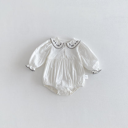 Spring Arrival Baby Girls Long Sleeves Flowers Embroidered Collar Bodysuit, MyKids-USA®, Bodysuits, MyKids-USA - Size/Age - 66 (3-6M) - Color - Beige -  -  - TR2601301651-A.