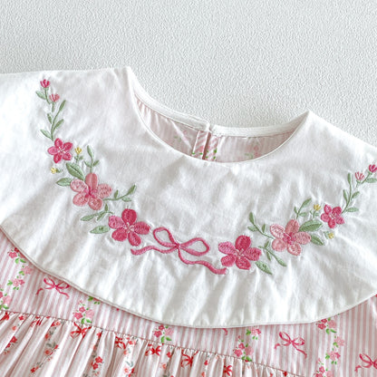 Design Summer Baby Kids Girls Sleeveless Flowers and Striped Pattern Bodysuit Dress