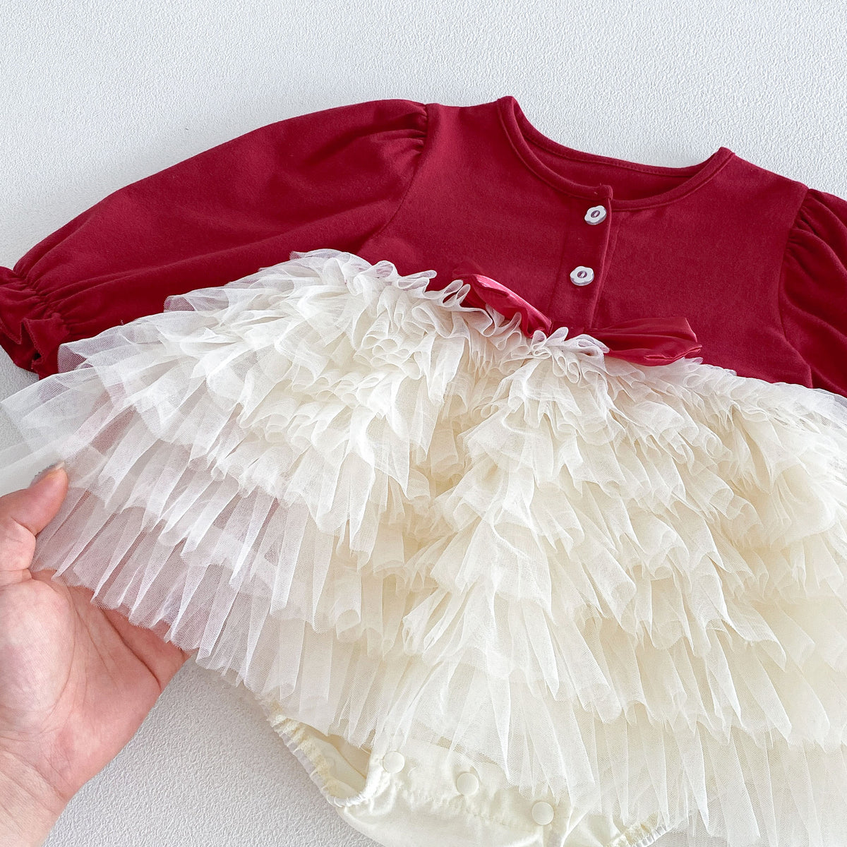 MyKids-USA® Baby Girls Long Sleeves Color Patchwork Tulle Bodysuit Dress
