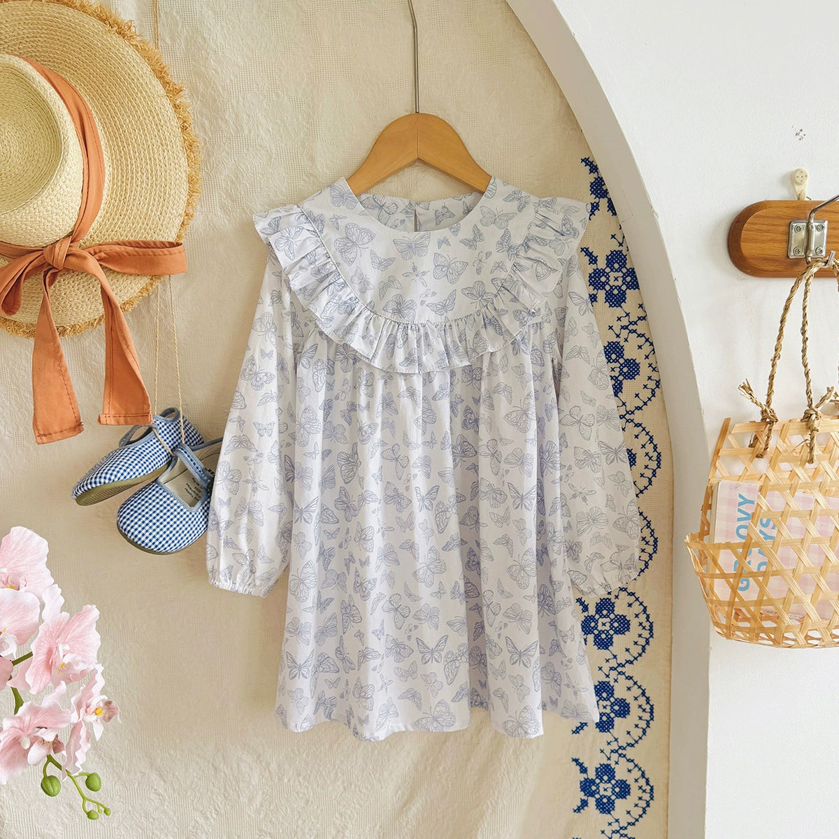 Arrival Autumn Girls Blue Butterfly Pattern Long Sleeves Dress, MyKids-USA®, Baby & Toddler Dresses, MyKids-USA -  -  -  -  -  -  - 