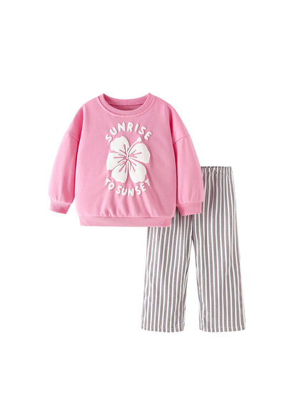MyKids-USA® Winter and Autumn Baby Kids Girls Flowers Pattern Long Sleeves Sweatshirt and Striped Pants Clothing Set