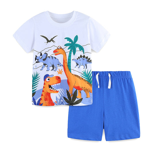 Summer Baby Kids Boys Dinosaurs Cartoon Print T-Shirt And Shorts Clothing Set