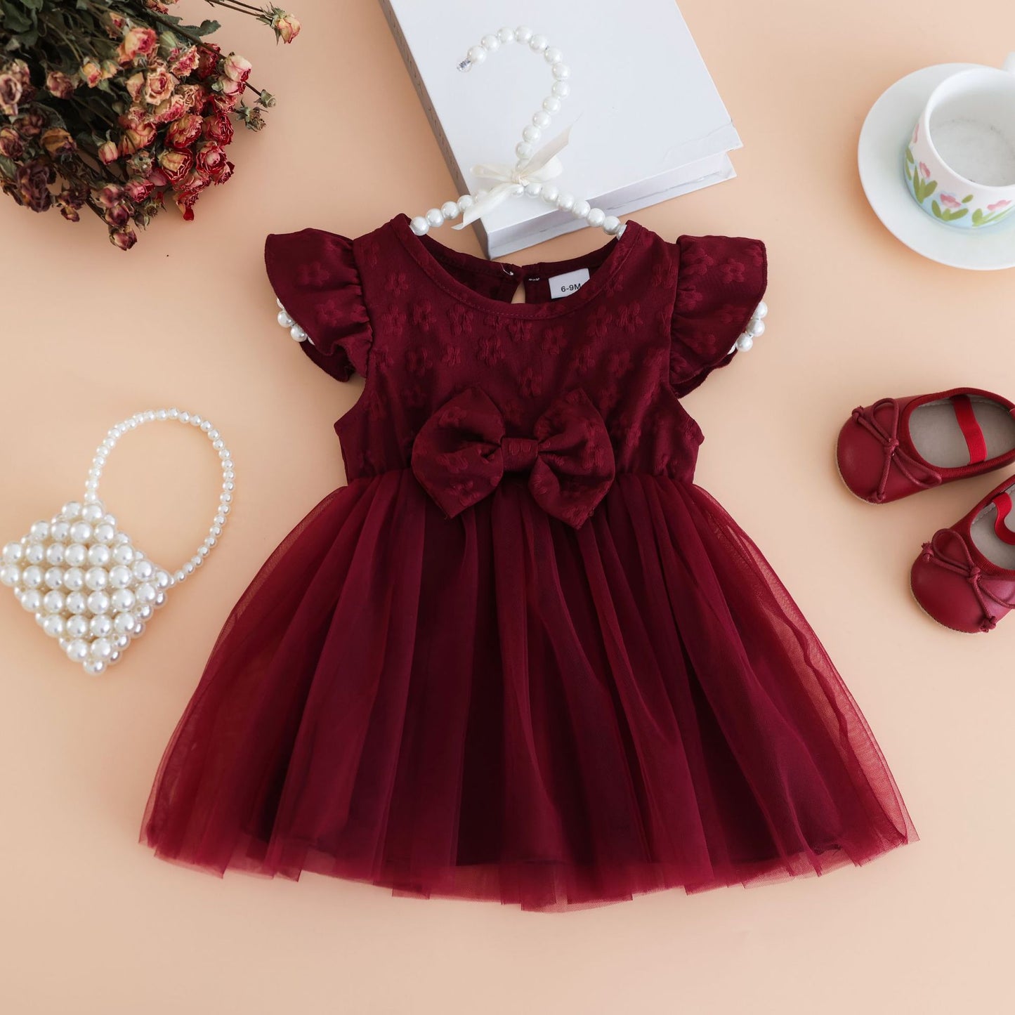 Summer Hot Selling Kids Girls Cute Fly Sleeves Flowers Jacquard Pattern Tulle Dress, MyKids-USA®, Baby & Toddler Dresses, MyKids-USA - Size/Age - 73 (6-9M) - Color - Red -  -  - TR2506141153-A