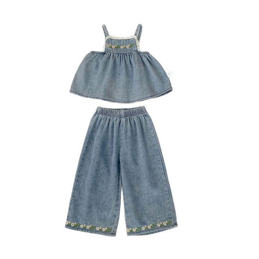Summer Baby Kids Girls Flowers Pattern Embroidered Sleeveless Top and Pants Denim Clothing, MyKids-USA®, Baby & Toddler Outfits, MyKids-USA -  -  -  -  -  -  - .