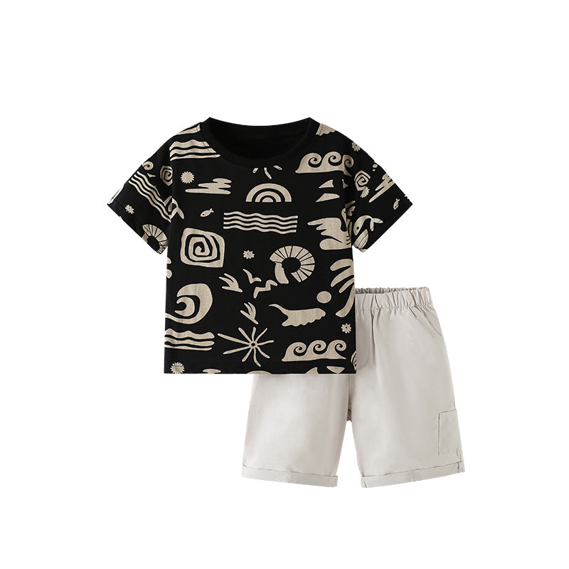 Summer Baby Kids Casual Geometric Pattern T-shirt and Shorts Clothing Set for Boys, MyKids-USA®, Baby & Toddler Outfits, MyKids-USA - Size/Age - 100 (2-3Y) - Color - Black -  -  - TR2505202247-A