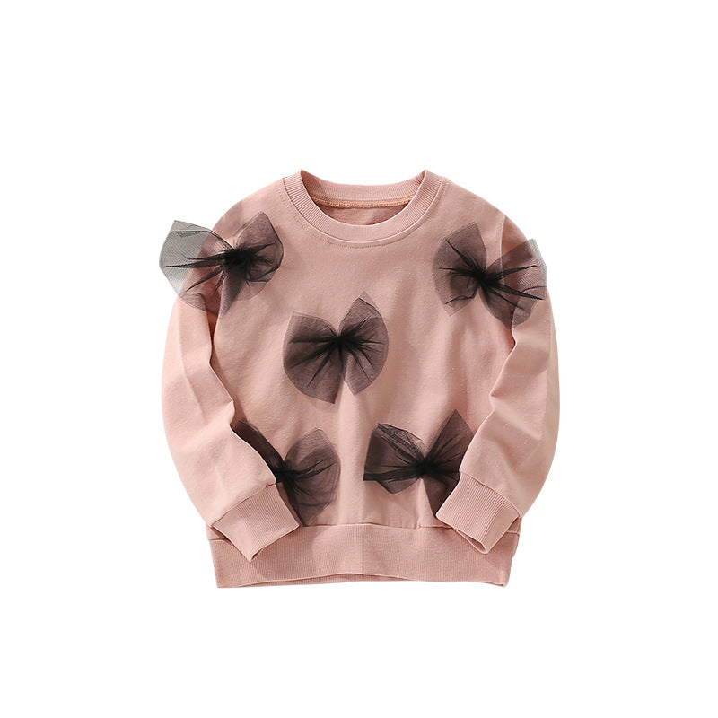 Autumn and Spring Arrival Long Sleeves Pullover with Tulle Decoration for Stylish Girls, MyKids-USA®, Sweaters, MyKids-USA - Size/Age - 100 (2-3Y) - Color - Pink -  -  - TR2602051031-A.