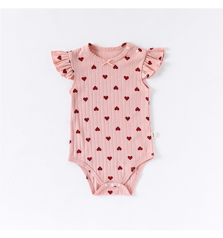 Summer Arrival Baby Unisex Crew Neck Fly Sleeves Hearts or Flowers Pattern Onesies Bodysuits, MyKids-USA®, Baby One-Pieces, MyKids-USA - Size/Age - 66 (3-6M) - Color - Pink -  -  - TR2505192128-B