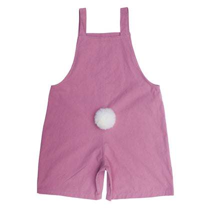 Hot Selling Summer Baby Kids Girls Pink Comfy Cute Rabbit Tail Overalls