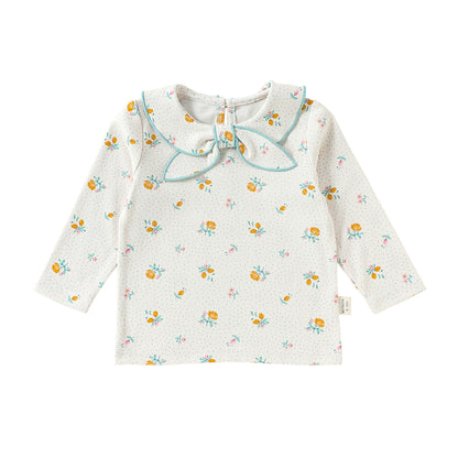 MyKids-USA® Autumn Arrival Baby Kids Girls Long Sleeves Flowers Pattern Navy Collar Top