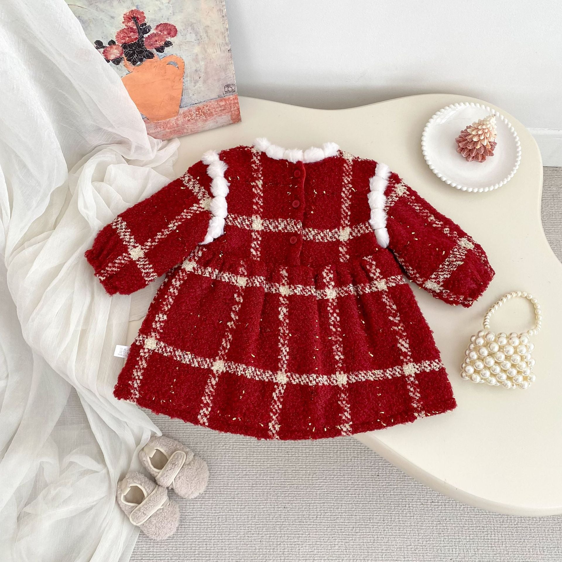 Winter Arrival Baby Girls Long Sleeves Plaid Pattern Fleece-Lined Warm Dress, MyKids-USA®, Baby & Toddler Dresses, MyKids-USA -  -  -  -  -  -  - 