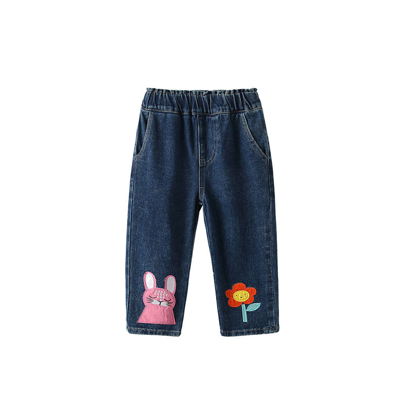 Arrival Autumn Baby Kids Girls Cartoon Pattern Denim Pants, MyKids-USA®, Jeans, MyKids-USA - Size/Age - 100 (2-3Y) - Color - Blue -  -  - TR2509192308-A