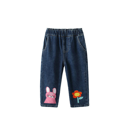 Arrival Autumn Baby Kids Girls Cartoon Pattern Denim Pants, MyKids-USA®, Jeans, MyKids-USA - Size/Age - 100 (2-3Y) - Color - Blue -  -  - TR2509192308-A