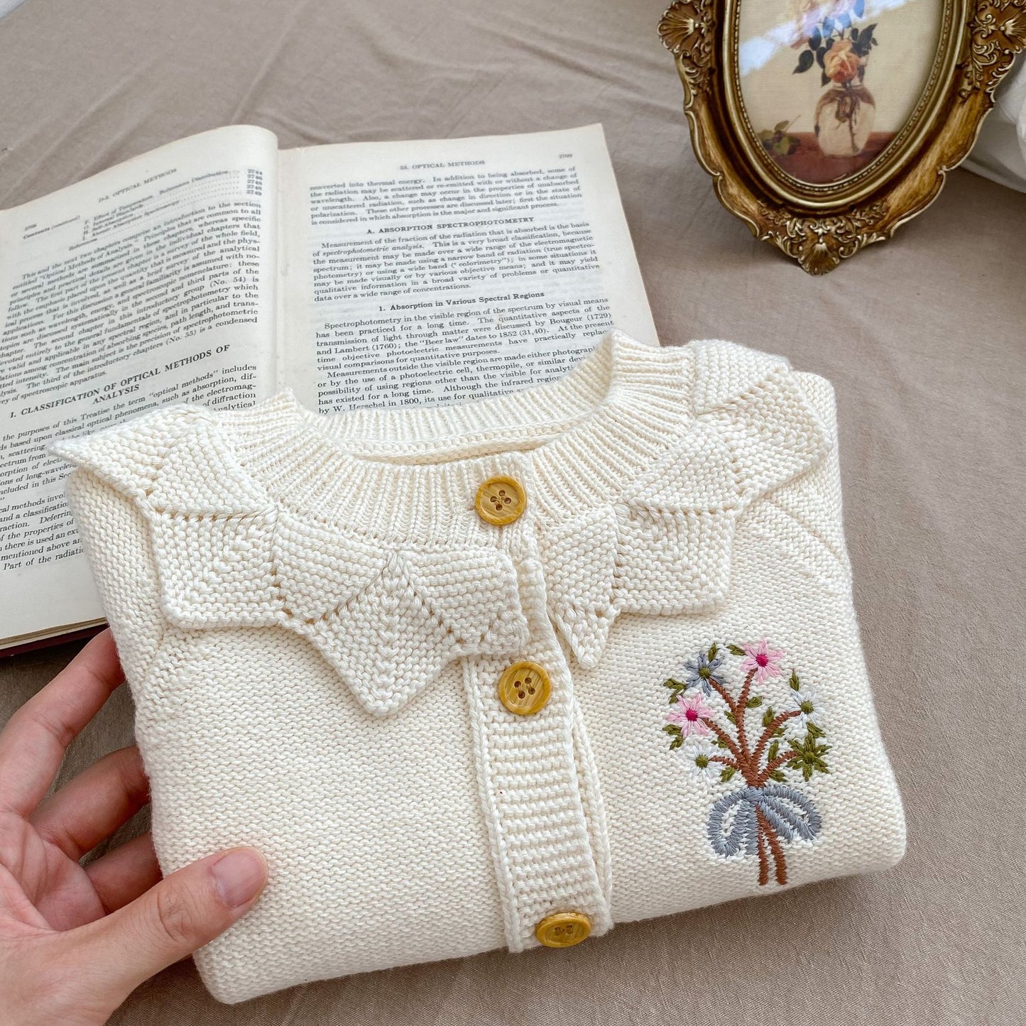 Infant Baby Girls Embroidery Jacquard Long-Sleeved Cardigan