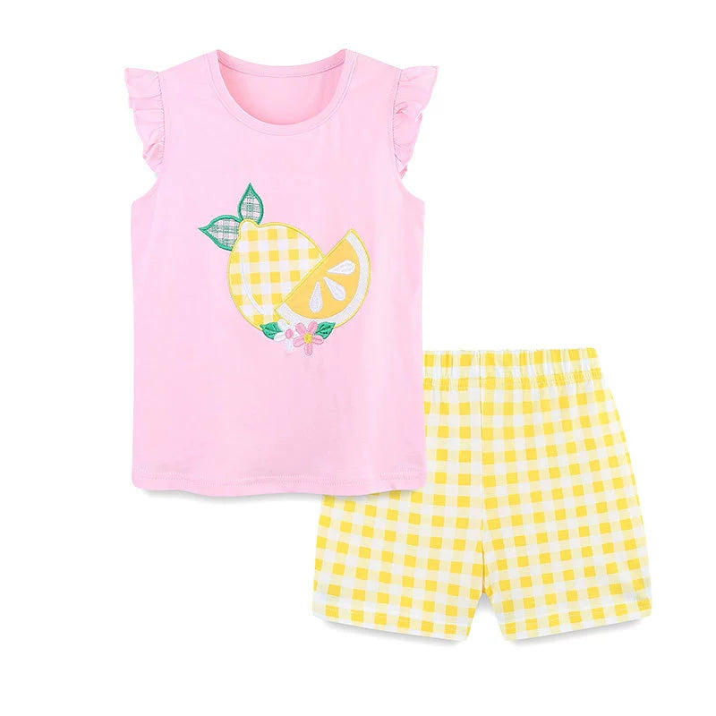 Summer Baby Kids Cute Lemon Pattern Vest and Plaid Shorts Clothing Set for Girls, MyKids-USA®, Baby & Toddler Outfits, MyKids-USA -  -  -  -  -  -  - 