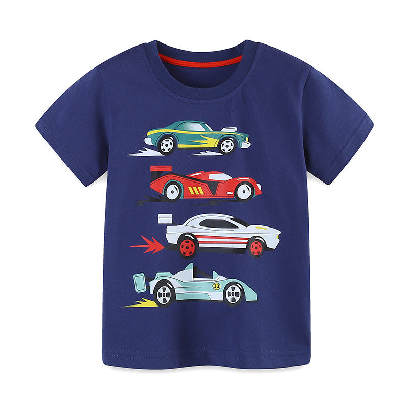 Summer Boys’ Racing Cars Cartoon Pattern T-shirt in European and American Style, MyKids-USA®, Baby & Toddler Tops, MyKids-USA -  -  -  -  -  -  - 