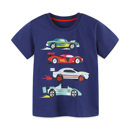 Summer Boys’ Racing Cars Cartoon Pattern T-shirt in European and American Style, MyKids-USA®, Baby & Toddler Tops, MyKids-USA -  -  -  -  -  -  - 