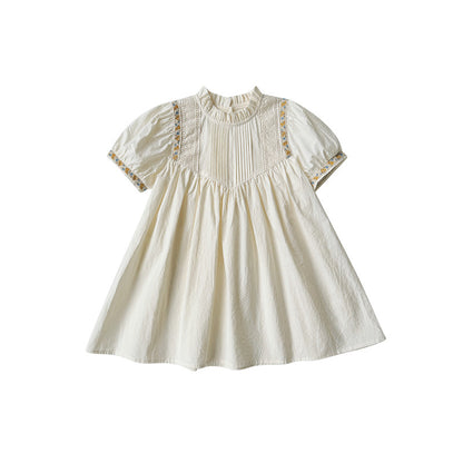 New Arrival Summer Baby Kids Girls Short Sleeves French Style Ruffle Neck Dress