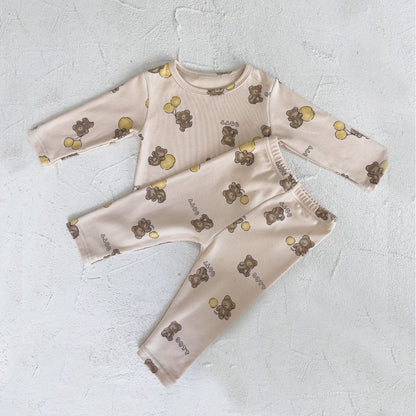 MyKids-USA® Spring and Autumn Baby Kids Long Sleeves Teddy Bear Cartoon Top and Pants Clothing Set