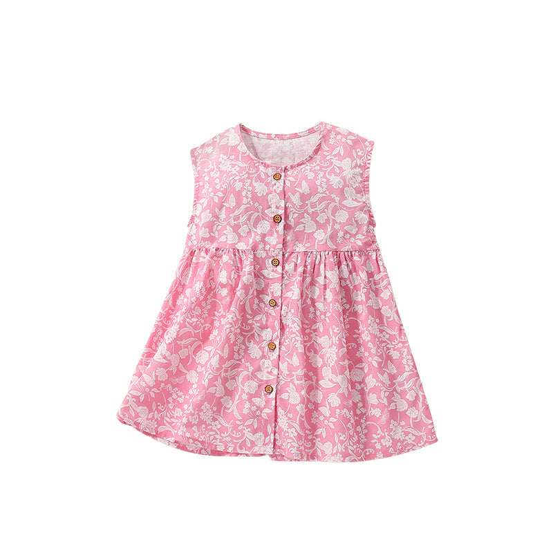 Summer Arrival Floral Sleeveless Single Breasted Dress for Stylish Girls, MyKids-USA®, Baby & Toddler Dresses, MyKids-USA - Size/Age - 100 (2-3Y) - Color - Pink -  -  - TR2506101711-A