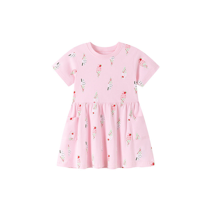 Summer Arrival Ice-Cream Cartoon Pattern Short Sleeves Dress for Stylish Girls, MyKids-USA®, Baby & Toddler Dresses, MyKids-USA -  -  -  -  -  -  - .