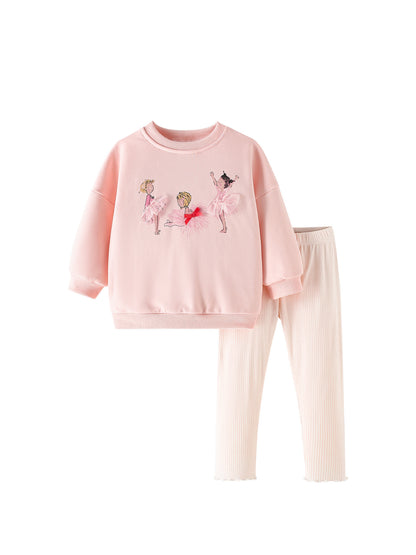 MyKids-USA® Winter and Autumn Baby Kids Girls Cartoon Pattern Long Sleeves Sweatshirt and Plain Pants Clothing Set