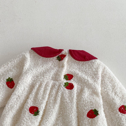 Winter Arrival Baby Girls Long Sleeves Strawberry Pattern Fluffy Warm Onesies, MyKids-USA®, Baby One-Pieces, MyKids-USA -  -  -  -  -  -  - 