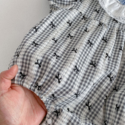 Summer Arrival Baby Girls Short Sleeves Plaid Pattern Vintage Bodysuit, MyKids-USA®, Baby One-Pieces, MyKids-USA -  -  -  -  -  -  - .