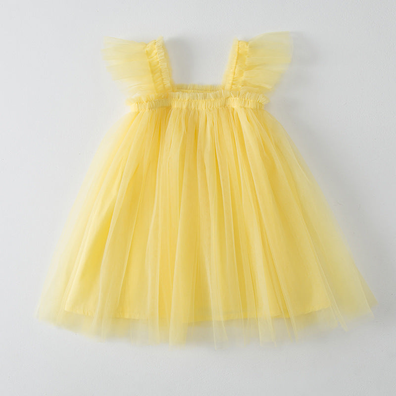 Summer Baby Kids Girls Fly Sleeves Plain Tulle Strap Dress, MyKids-USA®, Baby & Children's Dresses, MyKids-USA - Size/Age - 80 (9-12M) - Colo - Yellow -  -  - TR2605152311-E.