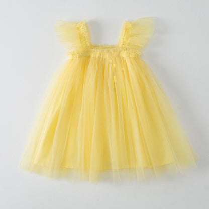 Summer Baby Kids Girls Fly Sleeves Plain Tulle Strap Dress, MyKids-USA®, Baby & Children's Dresses, MyKids-USA - Size/Age - 80 (9-12M) - Colo - Yellow -  -  - TR2605152311-E.