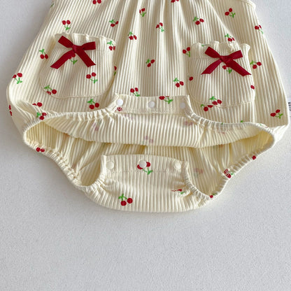 Summer Arrival Baby Girls Sleeveless Embroidery Tulle Decorated Onesies with Cherry Pattern, MyKids-USA®, Baby One-Pieces, MyKids-USA -  -  -  -  -  -  - 