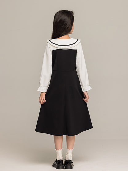 Arrival Autumn Kids Girls Long Sleeves Peter Pan Collar Shirt and Preppy Sleeveless Dress Sets