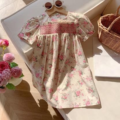 Summer Baby Kids Girls French Short Sleeves Floral Pattern Printed Dress, MyKids-USA®, Baby & Toddler Dresses, MyKids-USA - Size/Age - 90 (12-24M) - Color - Pink -  -  - TR2503092347-A
