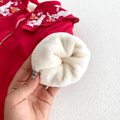 Infant Baby Girls Thick Warm Long Sleeve Rabbits Floral Knitted Round Collar Red Romper, MyKids-USA®, Baby One-Pieces, MyKids-USA -  -  -  -  -  -  - 