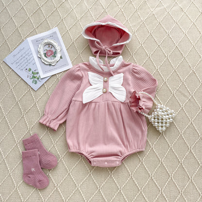 Autumn Arrival Baby Girls Long Sleeves Butterfly-bow Decorated Onesies, MyKids-USA®, Baby One-Pieces, MyKids-USA - Size/Age - 66 (3-6M) - Color - Pink -  -  - TR2509172349-B