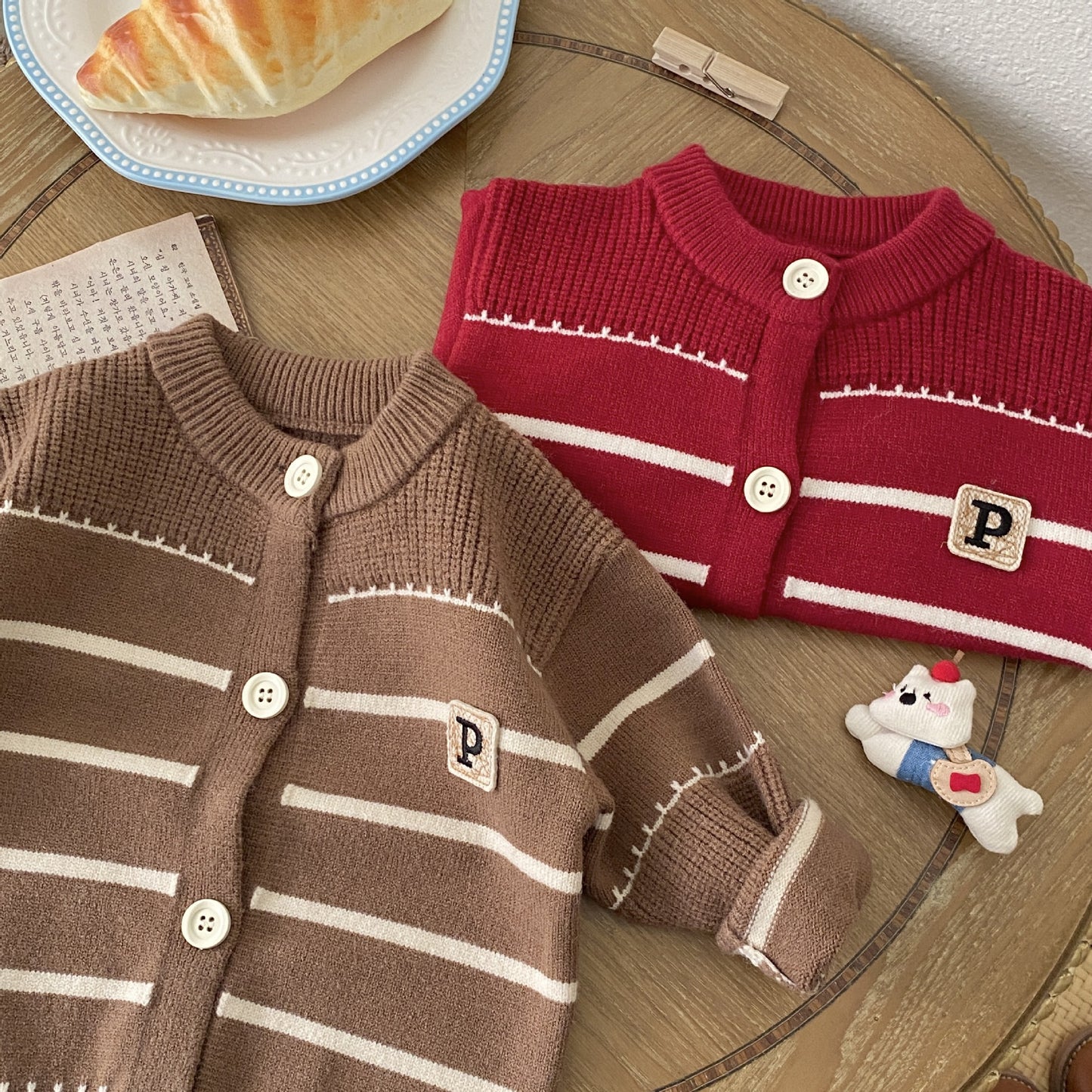 Winter and Autumn Baby Kids Unisex Striped Long Sleeves Cardigan and Pants Knitted Clothing Set, MyKids-USA®, Baby & Toddler Outfits, MyKids-USA - Size/Age - 66 (3-6M) - Color - Brown -  -  - TR2510222333-B