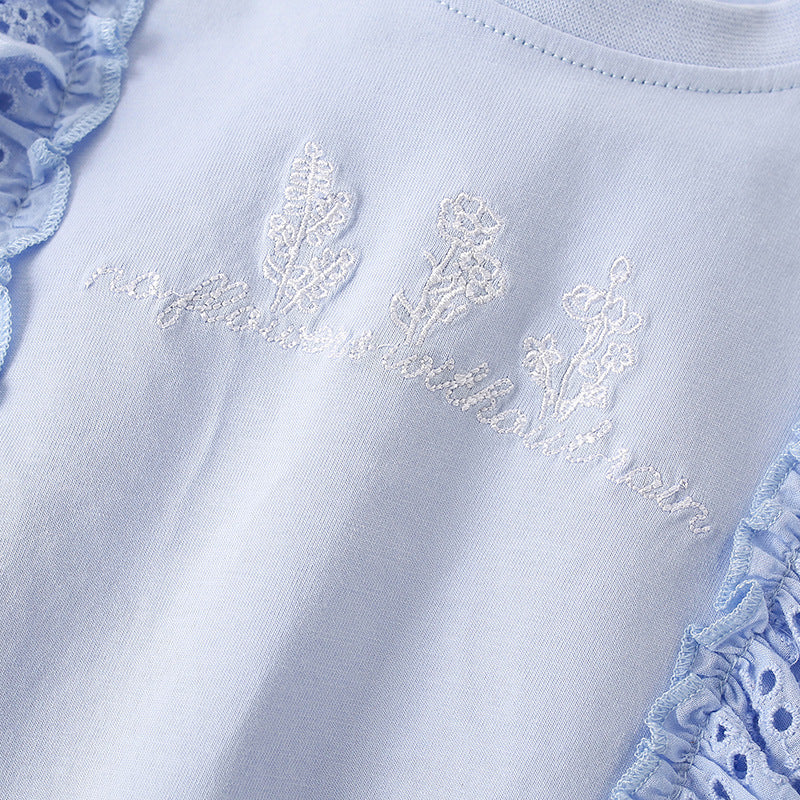 Summer Girls’ Flowers and Letters Pattern Embroidered T-shirt in European and American Style, MyKids-USA®, Baby & Toddler Tops, MyKids-USA -  -  -  -  -  -  - 