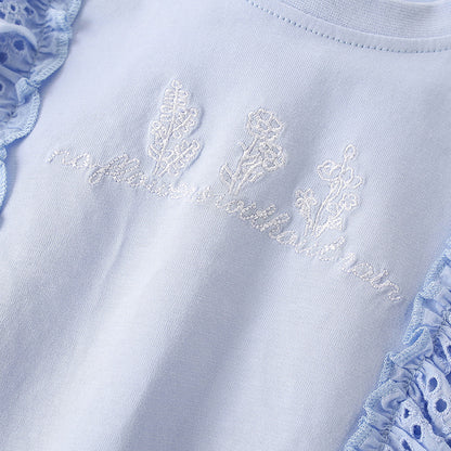 Summer Girls’ Flowers and Letters Pattern Embroidered T-shirt in European and American Style, MyKids-USA®, Baby & Toddler Tops, MyKids-USA -  -  -  -  -  -  - 