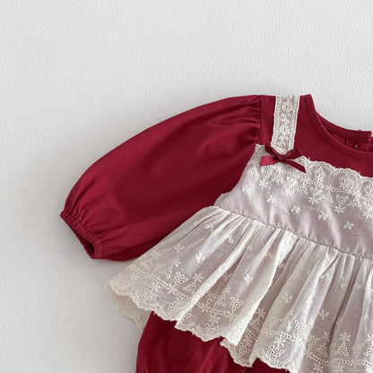 Spring Arrival Baby Girls Long Sleeves Color Patchwork Flowers Embroidered Bodysuit, MyKids-USA®, Baby One-Pieces, MyKids-USA -  -  -  -  -  -  - .